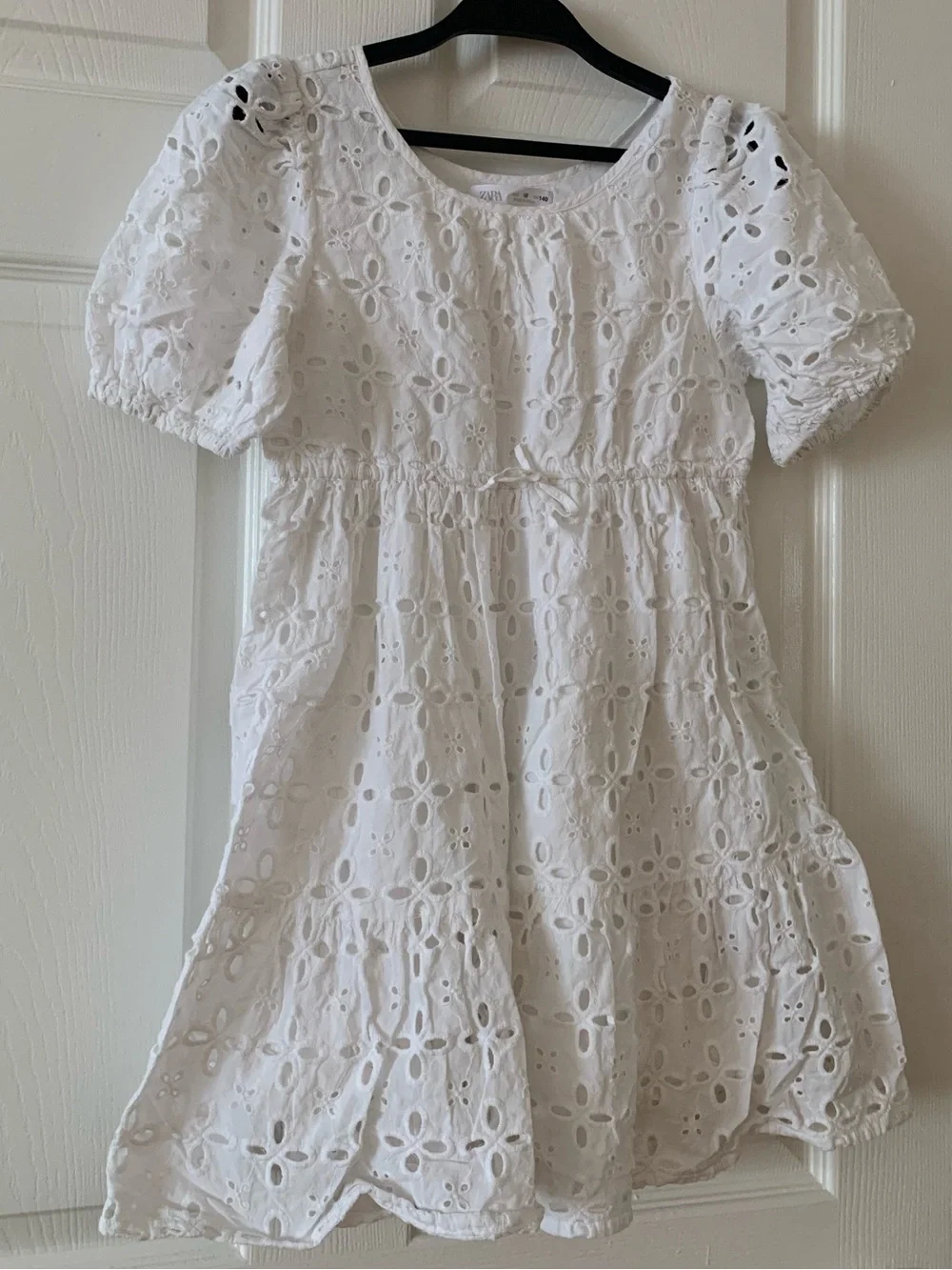 Girls' White Eyelet Dress - Puff Sleeve Summer Dress, size 10